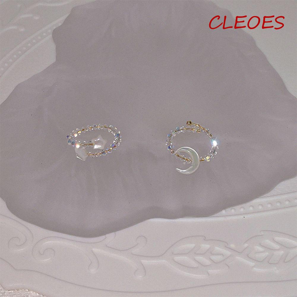 Cleoes Nhẫn Hợp Kim Mặt Hình Trăng Khuyết Thanh Lịch Sáng Tạo Có Thể Điều Chỉnh Cho Nữ