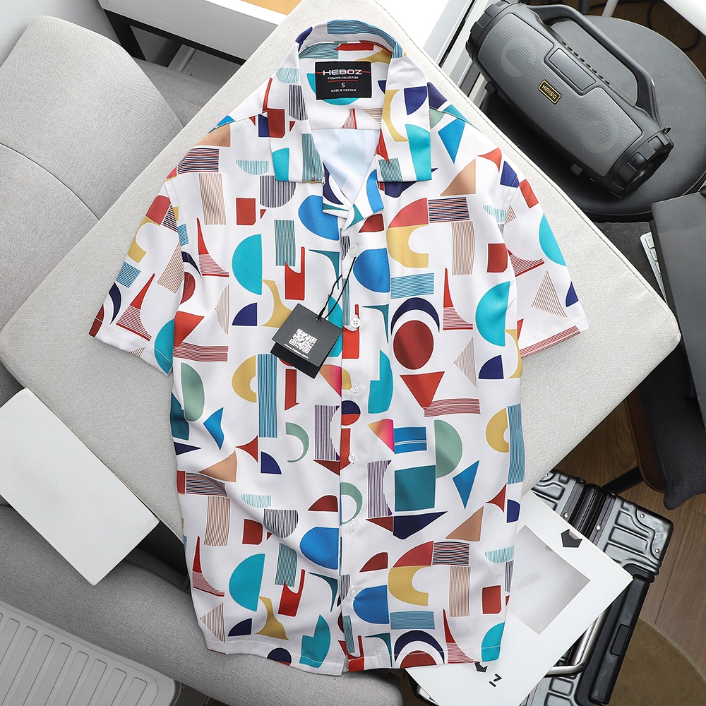 Áo sơ mi ngắn tay nam cổ pijama season chất vải gân xéo in họa tiết cao cấp Heboz 4M - 00001401