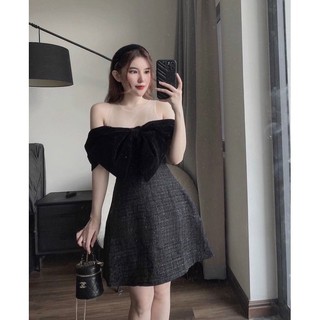 ĐẦM DẠ ĐEN PHỐI NƠ NGỰC LƯỚI - Đ1482