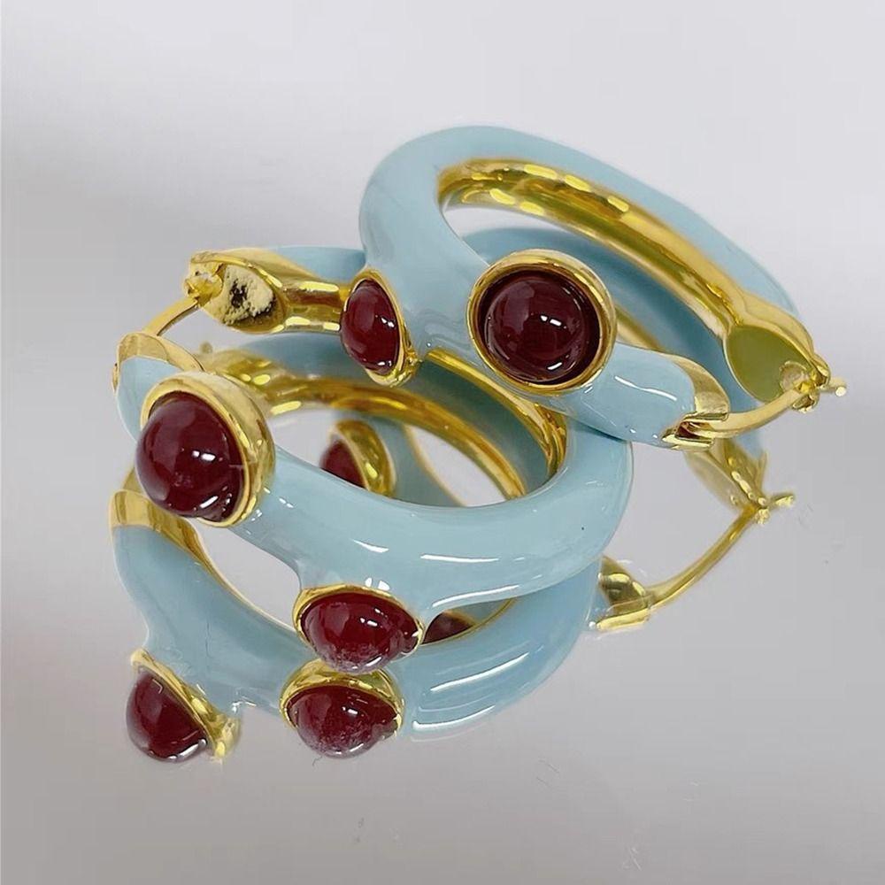 Bông Tai Tròn Phong Cách Bohemia Hàn Quốc Sáng Tạo Cho Nữ|Khuyên Tai Tròn Màu Xanh Dương