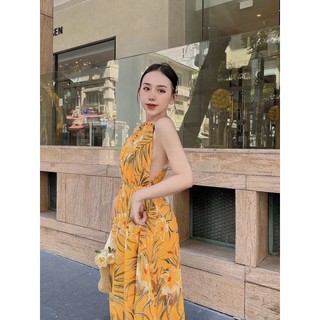 gv76- đầm maxi hoa vàng hở lưng
