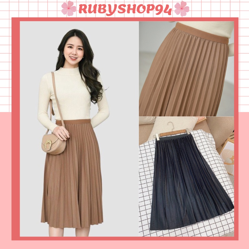 Chân Váy Xếp Li Dài Cạp Chun Thiết Kế Thời Trang Nữ