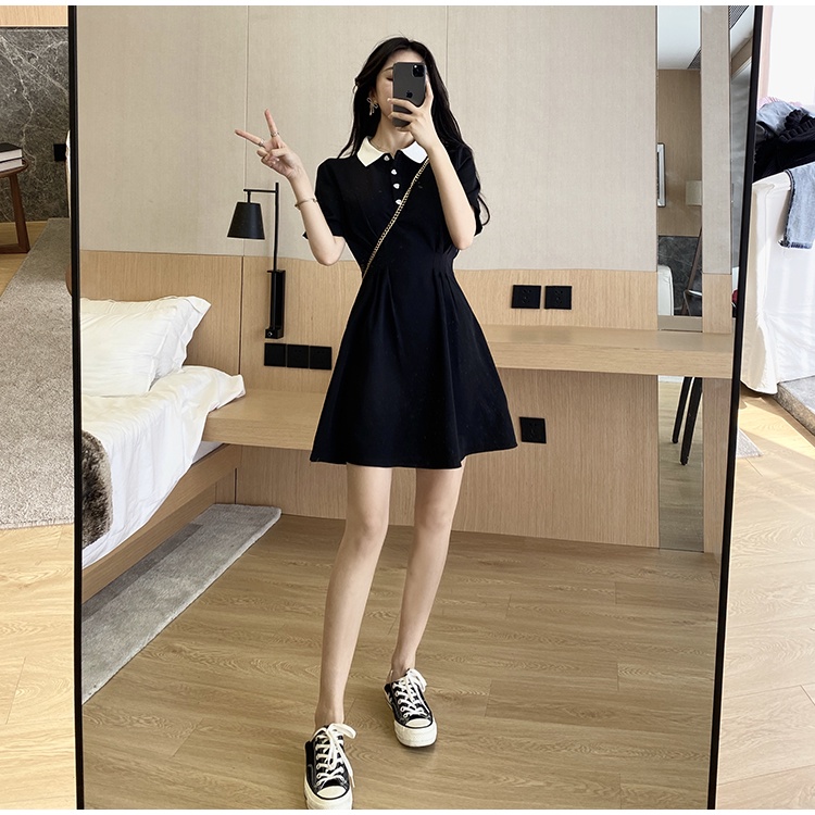 Váy Polo Nữ Dáng Ngắn Cộc Tay Chiết Eo V044 Đầm Xòe Ôm Eo Chất Thun Tăm Mềm Mát Co Dãn