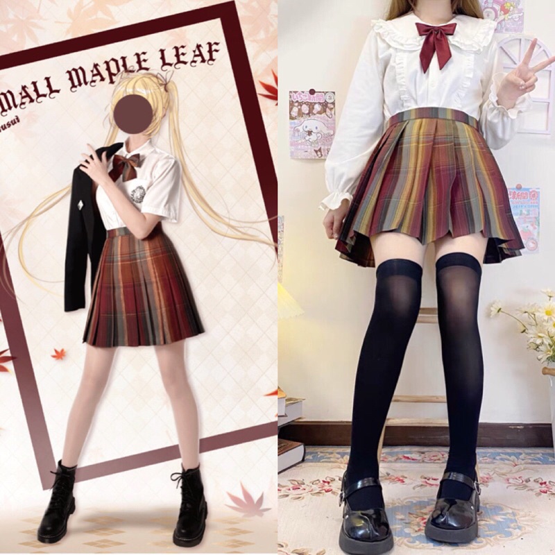 YAS0256-Chân váy xếp ly JK lá phong đỏ