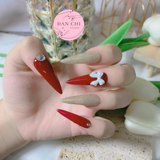Nailbox móng úp thiết sẵn mẫu đỏ charm nơ