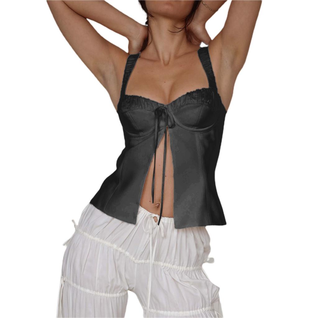 Áo Croptop Hai Dây Cổ Chữ V Màu Trơn Thời Trang Mùa Hè Cho Nữ