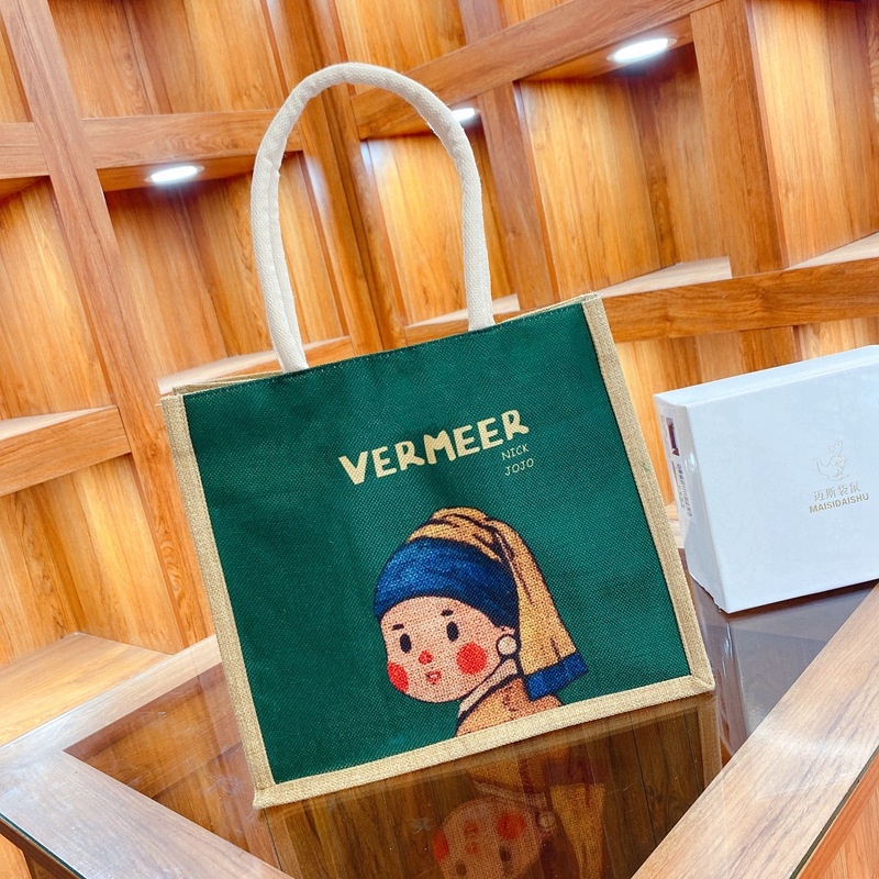 Túi cói đi biển du lịch đi chơi họa tiết nhân vật nổi tiếng