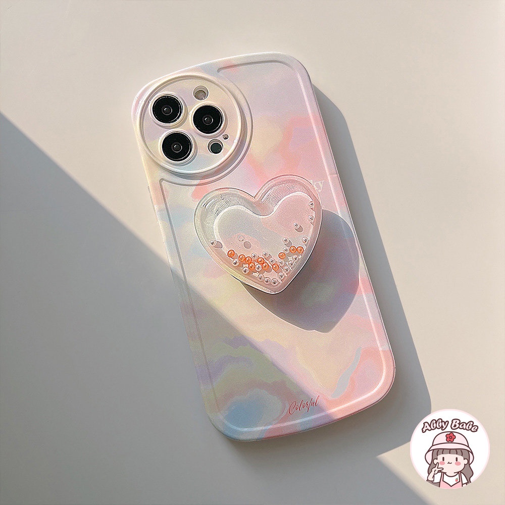 Ốp Điện Thoại TPU Mềm Mỏng Chống Sốc Gắn Giá Đỡ Hình Trái Tim Màu Gradient 3D Cho IPhone 14 Pro Max 13 12 11 Pro Max