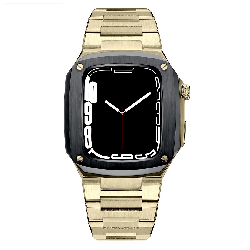 Bộ Dây Đeo Bằng Thép Không Gỉ + Vỏ Bọc Bằng Da Thật Cho iWatch 40mm 41mm 44mm 45mm