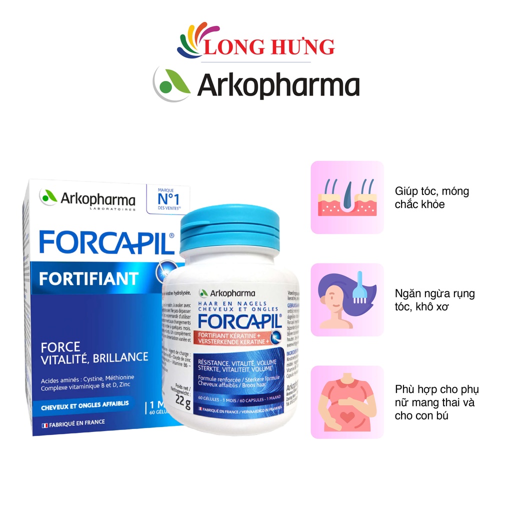 Viên uống Arkopharma Forcapil Fortifiant hỗ trợ tóc, móng chắc khỏe (60 viên)