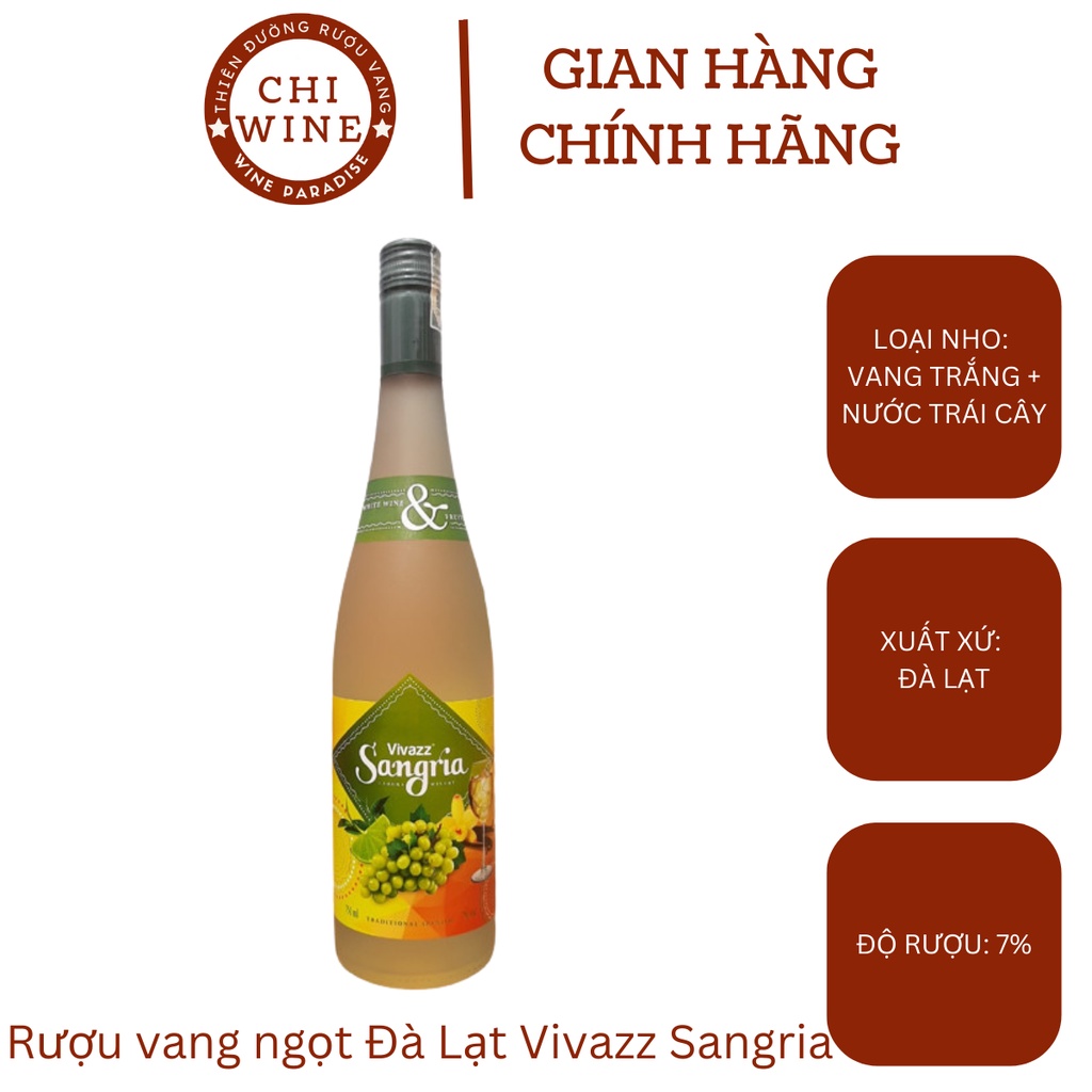 Rượu vang trái cây trắng Đà Lạt Vivazz Sangria 7% ALC chai 750ml