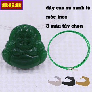 Mặt Phật Di lặc đá xanh lá 2.9 cm kèm vòng cổ dây cao su xanh lá