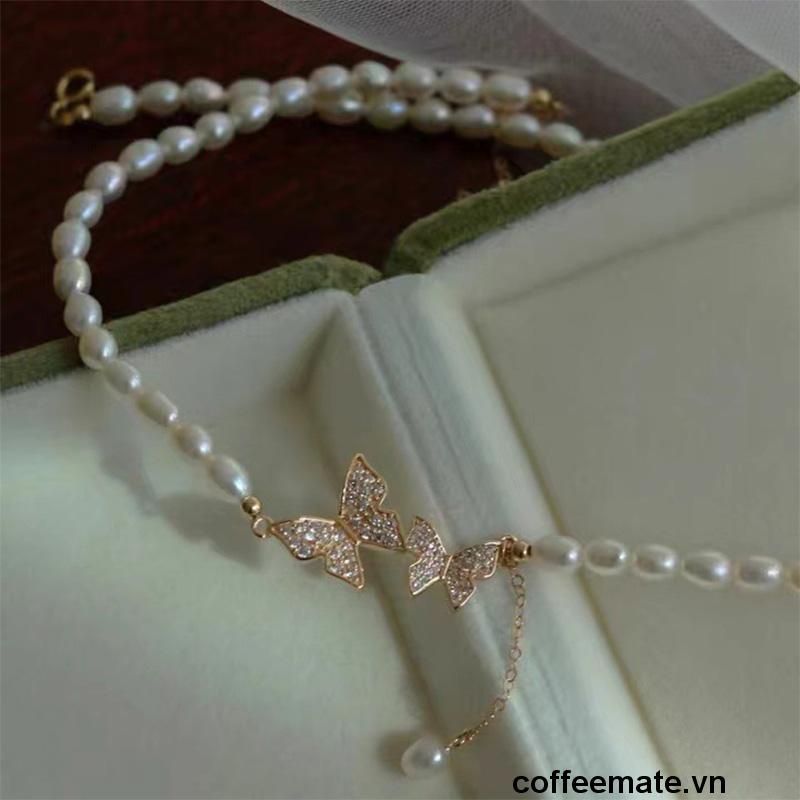 【coffeemate】⚡ Vòng cổ choker hình bướm đính ngọc trai giả thời trang hàn quốc cao cấp sang trọng