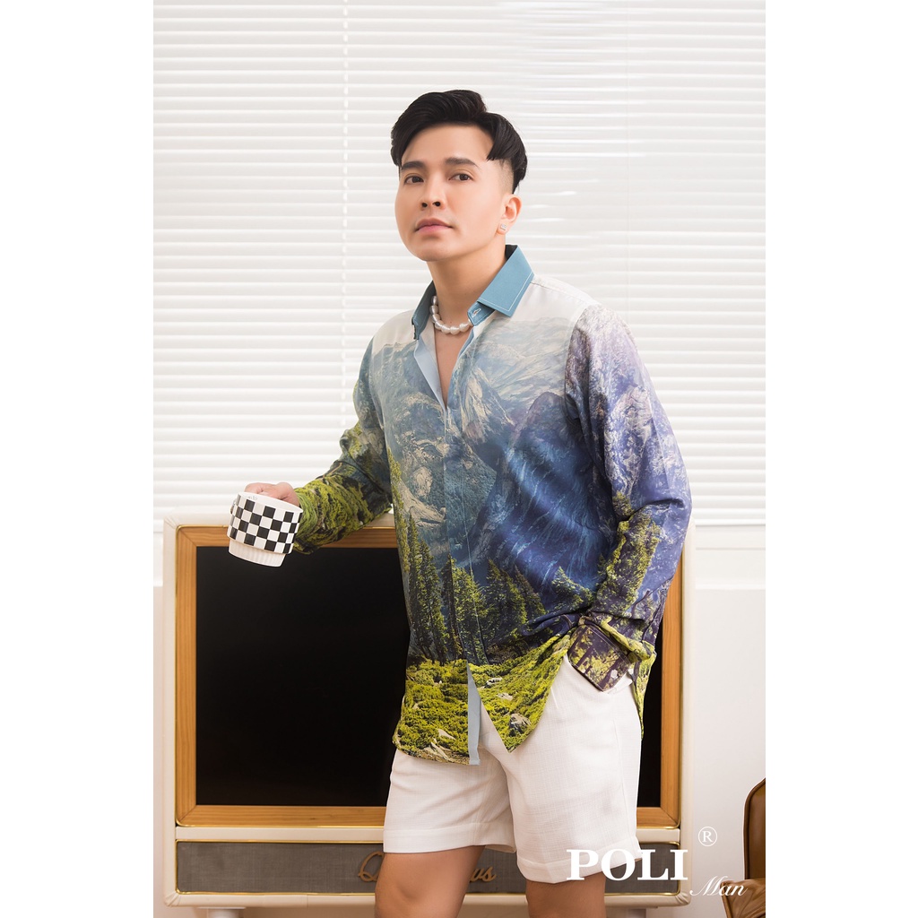 Áo sơ mi POLI thiết kế lai ngang hình thiên nhiên