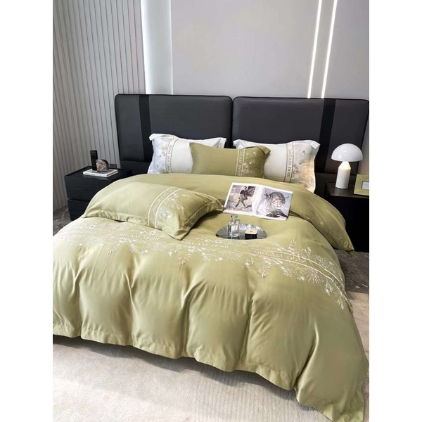 Bộ chăn ga gối Cotton linen Di-or thêu hoa nhiều màu