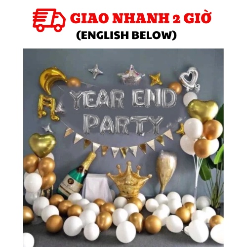 Bộ bóng trang trí Year End Party màu bạc và vàng yept01