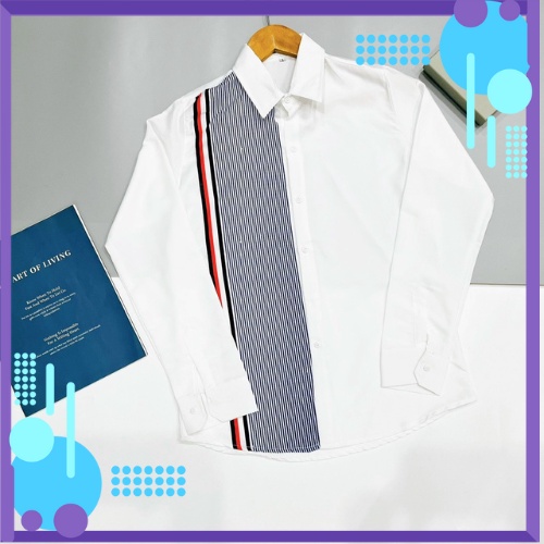 áo sơ mi nam hàn quốc, sơ mi nam công sở, áo sơ mi thom browne họa tiết phối kẻ dọc áo trẻ trung