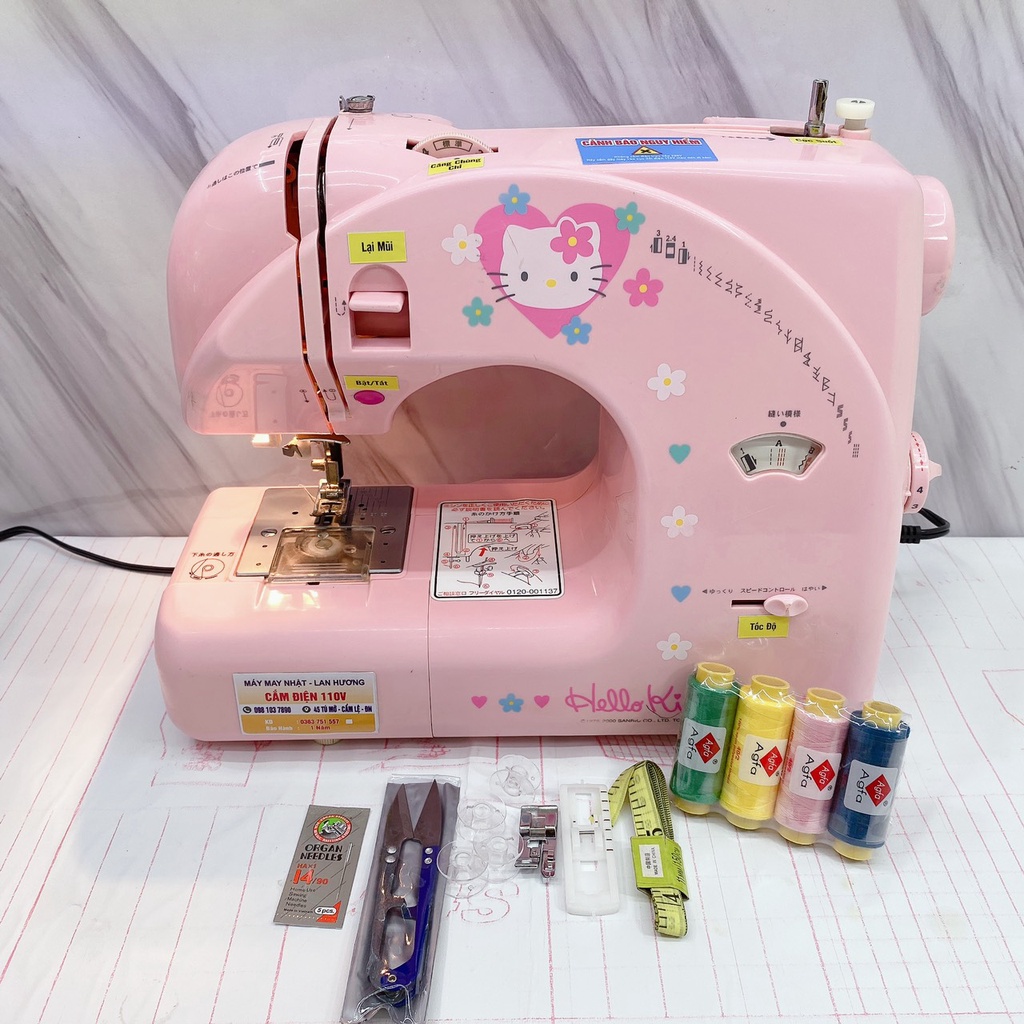 Máy May Nhật- Máy May Gia Đình- Máy May Mini Jaguar Mèo Hello Kitty Màu Hồng Siêu Xinh - Cam Kết Không Kén Vải- BH 1 Năm