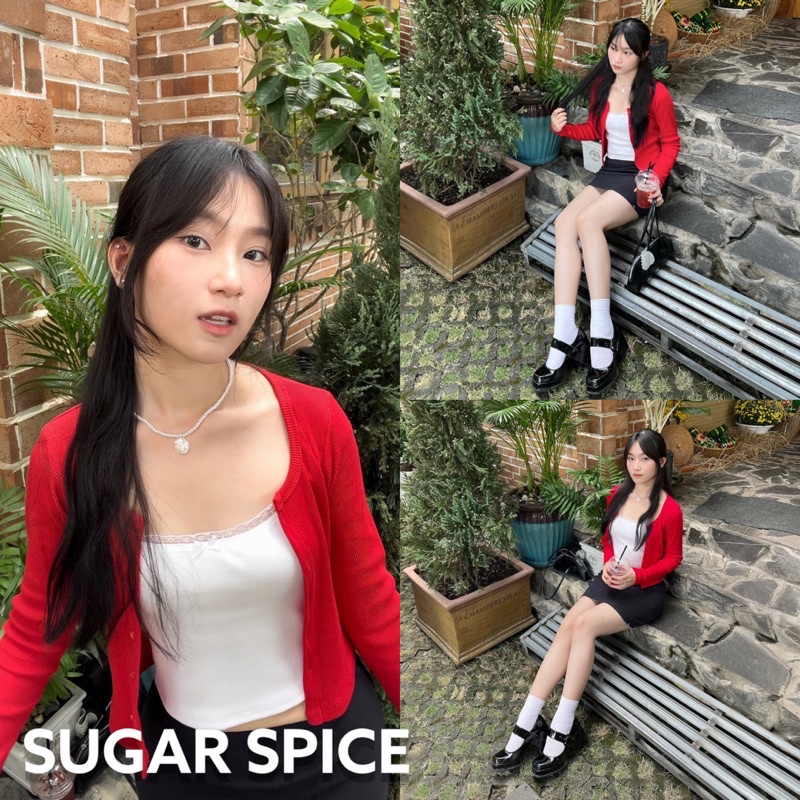 Áo Cardigan Tay Dài, Áo Khoác Tay Dài Cài Cúc Màu Đỏ SUGAR SPICE - Belle Top ĐỎ