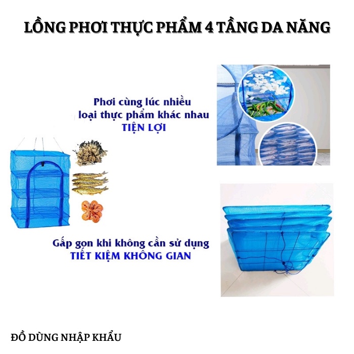 Lồng phơi thực phầm 4 tầng gấp gọn cao cấp an toàn vệ sinh