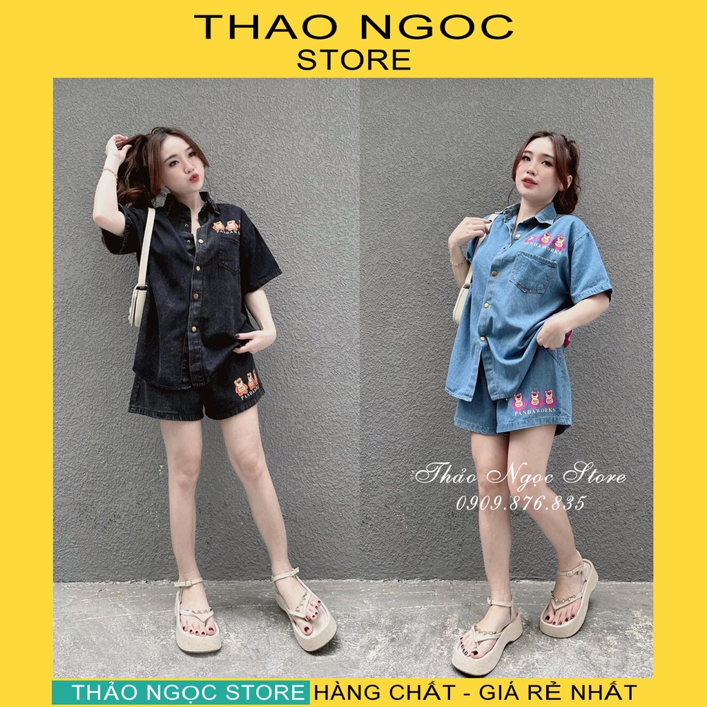 Set bộ jean gấu quần short, set bộ short jean in gấu! (hàng có sẵn, hình thật)