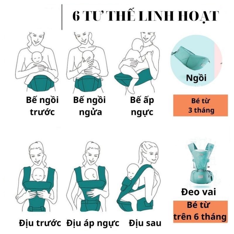 Địu Em Bé AingTree 6 Tư Thế Chống Gù, Địu Lưới Siêu Thoáng Khí Cho Bé, Địu Ngồi Đa Năng Cho Bé từ 0-36 Tháng Tuổi