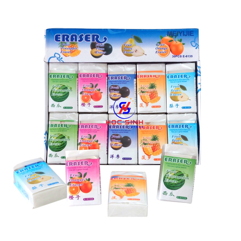 Hộp 30 Cái Gôm Bút Chì E-6135 Trắng Vỏ Trái Cây - Học Sinh Store