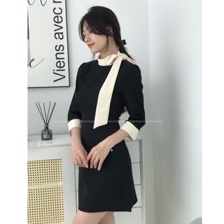 Váy đen công sở thanh lịch cột nơ