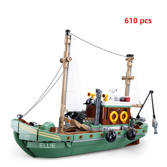 Đồ chơi Lắp ráp Mô hình tàu đánh cá  M38-B1119 B1118  Creative Fishing Boat Fishing Store White Shark