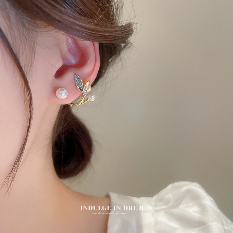 Bông Tai Hình Lá Đính Đá Lấp Lánh Phong Cách Hàn Quốc Dành Cho Nữ