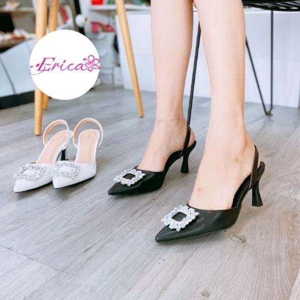 Hot 2023 Guốc nữ đế 7p mũi nhọn bít mũi đính đá bản to E6 có quai hậu thu hút mọi ánh nhìn ERICA SHOES BCF