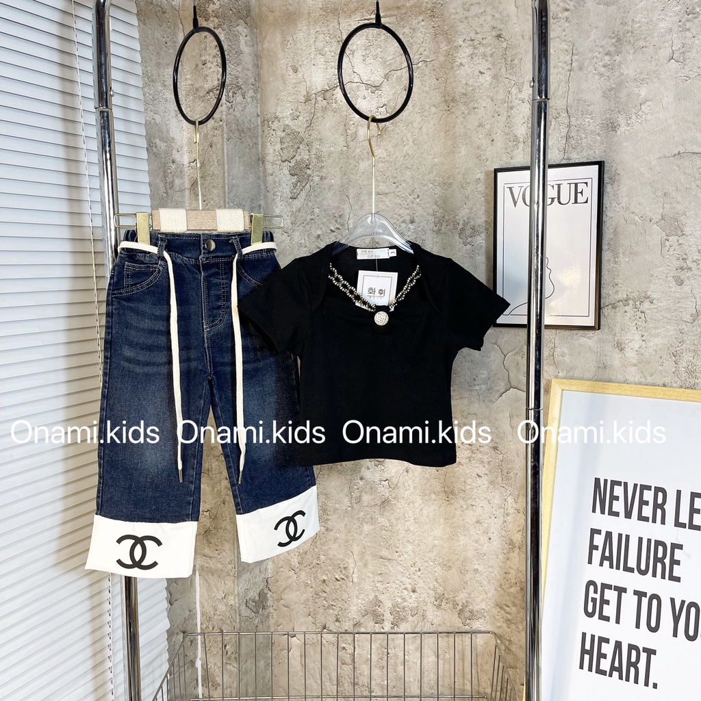 Bộ sang chảnh Bé Gái size 20-38kg (Quần Jean dày mềm + áo phối dây điệu đà)