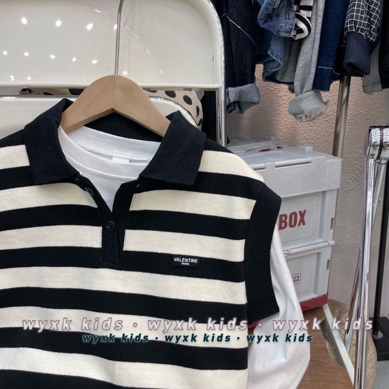 Set Áo Sơ Mi Dài Tay Họa Tiết Sọc + Áo Khoác Ghi Lê Thời Trang Cho Bé