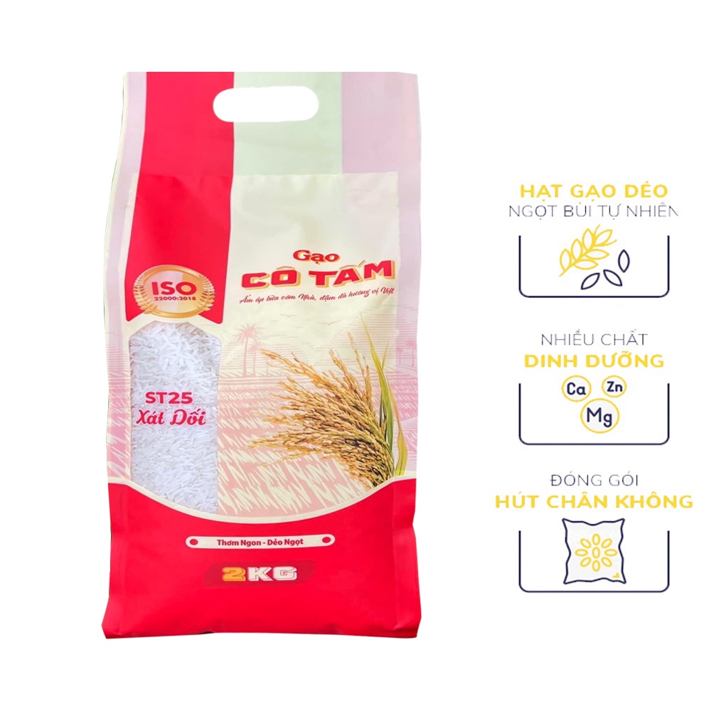 Gạo ST25 Xát dối từ cánh đồng ruộng rươi, hữu cơ - Túi 2kg