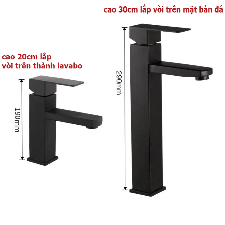 Vòi Rửa Mặt Lavabo Nóng Lạnh Inox 304 N3001 Fotar Đen Và Dây Nóng Lạnh, Chất Liệu Inox 304 Sơn Tĩnh Điện Đen, La Vuông Đen
