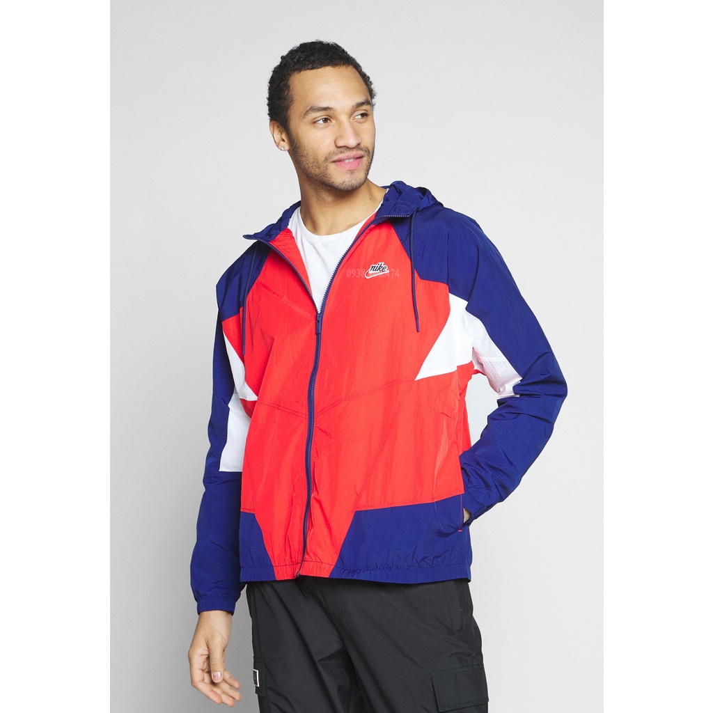 Áo khoác dù Nike chính hãng nam màu đỏ 2 lớp form rộng có nón trùm đầu vải 100% Nylon chống thấm nước tốt
