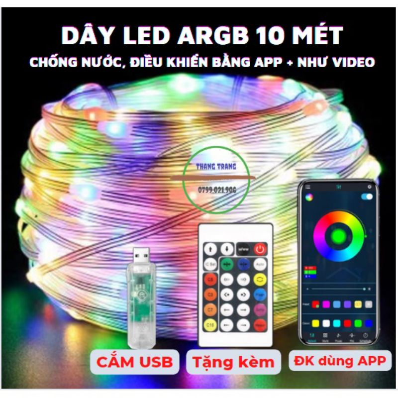 Dây led, Dây đèn led đuổi ARGB 16 triệu màu, , điều khiển bằng điện thoại, led