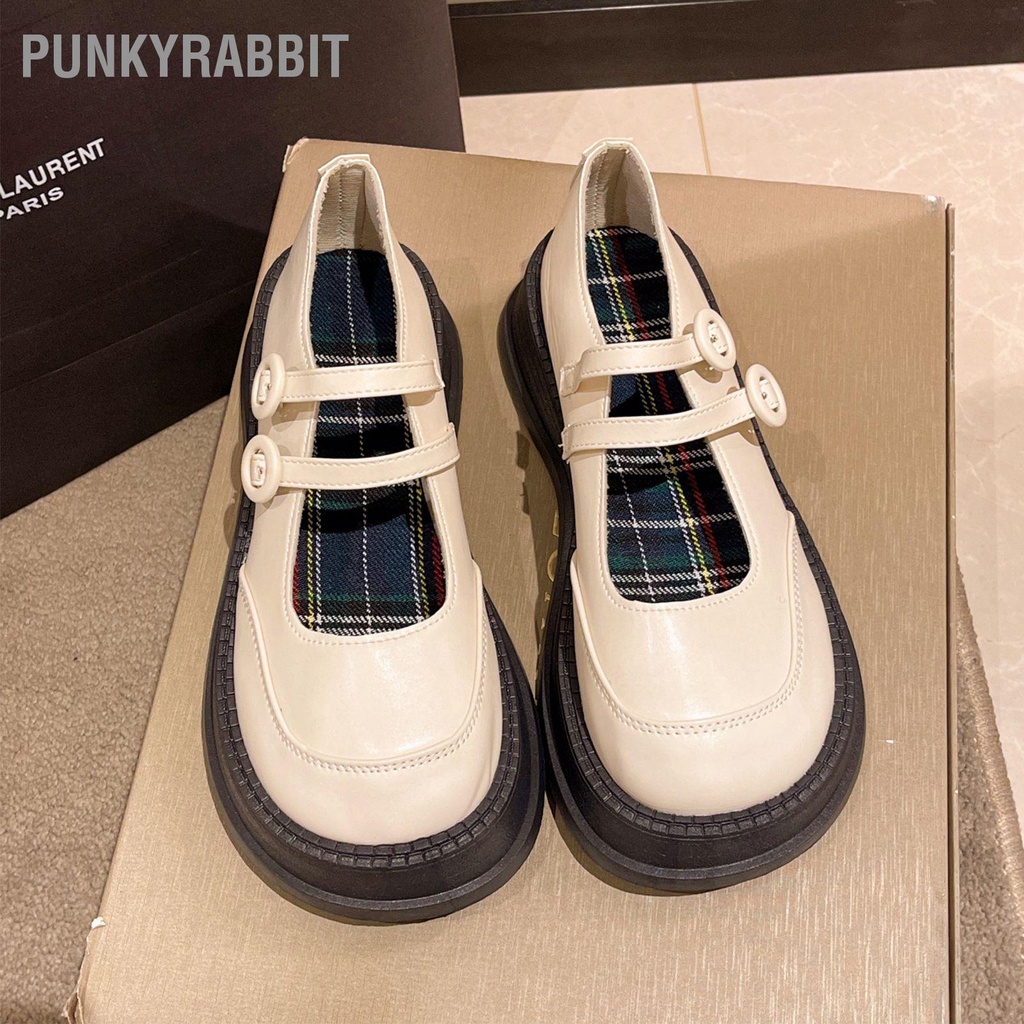 PunkyRabbit Bé Gái Giày Da Vintage Có Thể Điều Chỉnh Lớp Lót Mềm Mại Mũi Tròn Chống Trơn Trượt Thời Trang Mùa Thu Cho Nữ