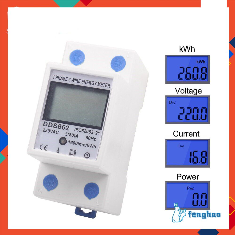 Đồng Hồ Đo Công Suất Kỹ Thuật Số Din Rail, Một Pha, Với Màn Hình Lcd, Hai Dây, Đồng Hồ Đo Điện Năng Tiêu Thụ, Kwh, Ac 220V/230V 50/60Hz