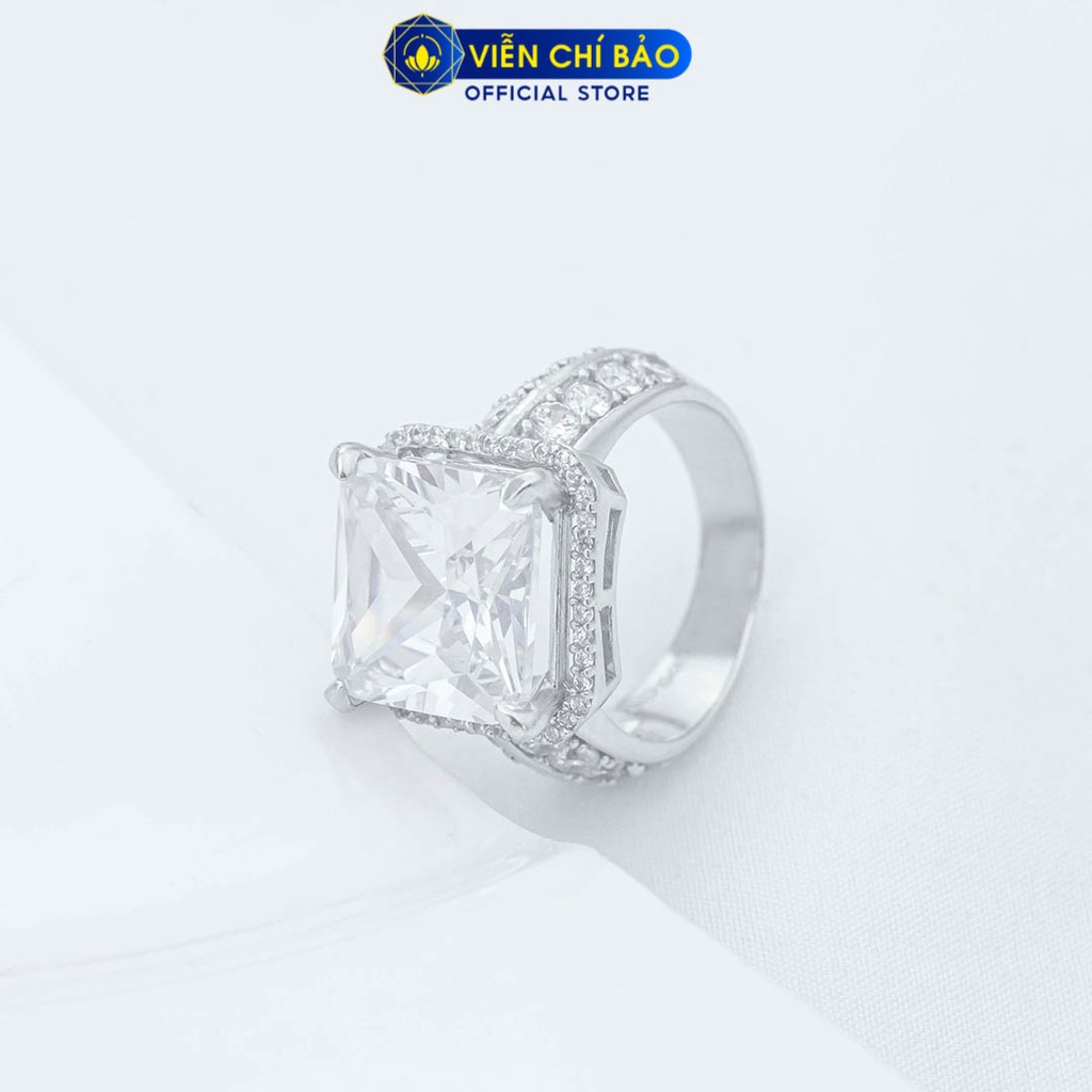 Nhẫn bạc nữ đá vuông to chất liệu bạc Ý thời trang phụ kiện trang sức Viễn Chí Bảo N400207