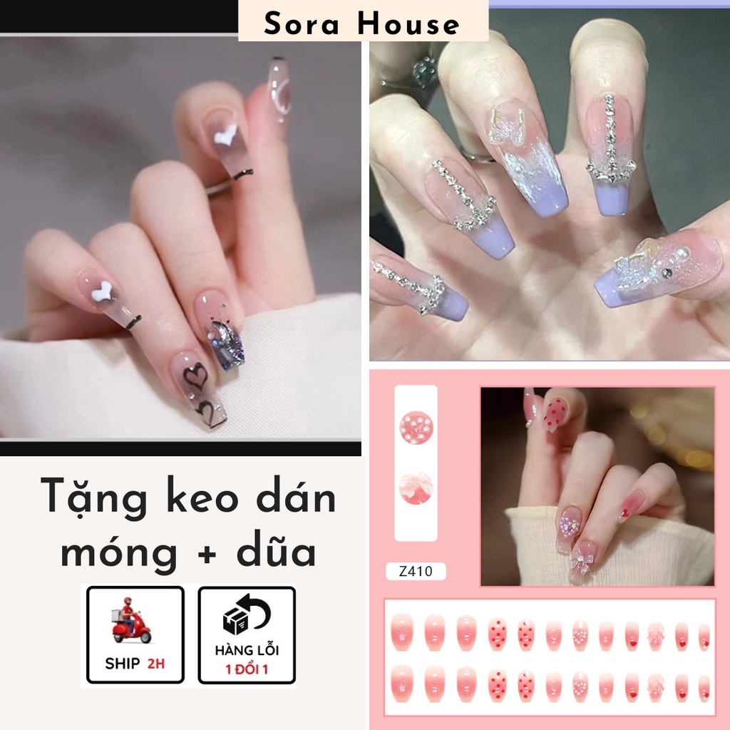 Nailbox❤️SHIP 2H ❤️ Set 24 Móng Tay Giả Đính Hạt Kèm Keo Dán Móng | Z141 - Z249, Z401 - Z410