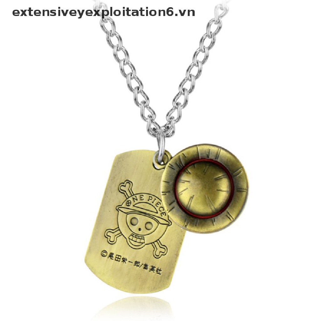 1 Vòng cổ Mặt Thẻ Hình Nhân Vật Luffy Đội Nón Rơm Và Logo Đầu Lâu Trong Phim One Piece