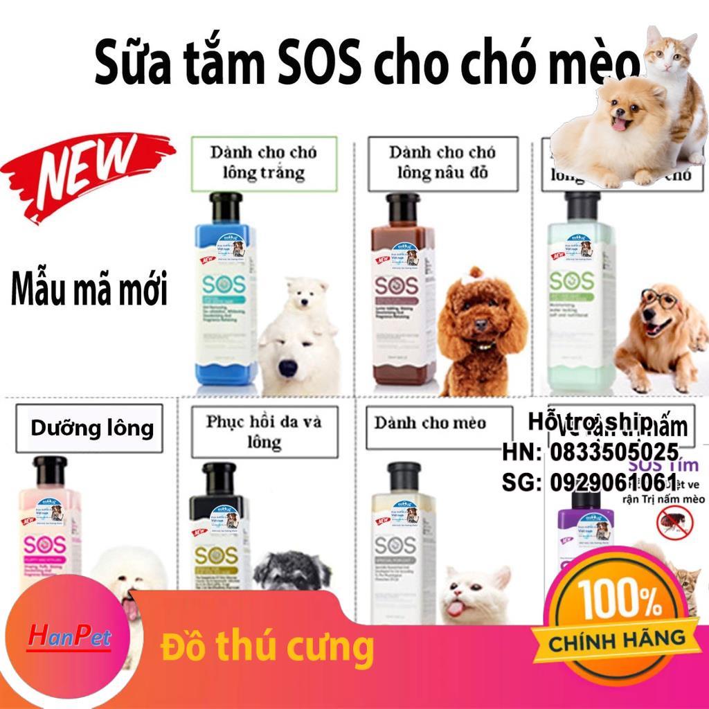 Sữa Tắm SOS New cho chó mèo mượt lông sạch ve- chuyên dụng cho các spa chuyên nghiệp