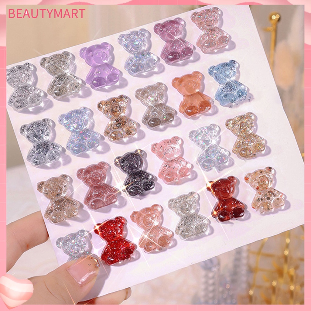 Bộ 20 Thẻ Trưng Bày Móng Tay Trong Suốt Hình Gấu Độc Đáo