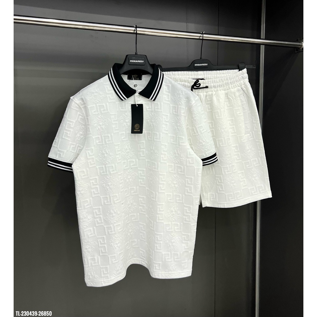🔥Hot🔥Bộ Versace vân nổi áo polo thiết kế hot trend Nam nữ New 2023