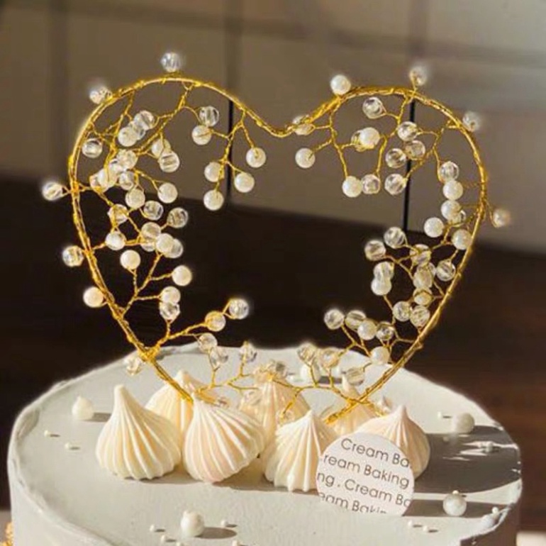 phụ kiện bánh kem [FREESHIP❤️] Cắm tim đính hạt nhựa cao cấp
