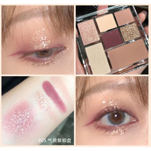 Phấn Mắt Nhũ Kim Tuyến MEIBAOGE 7 Ô Lì Tone hồng tím Siêu Hot