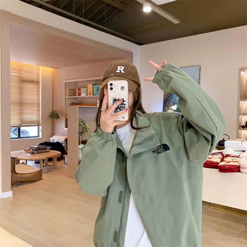 Áo Khoác Gió Thêu Logo The North Face Phối Khóa Kéo Chống Thấm Nước Thời Trang Cho Cặp Đôi