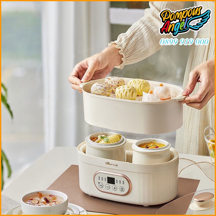 Nồi nấu chậm hầm cháo chưng yến cho bé BEAR DDZ-C10V1 dung tích 1L màu trắng kem