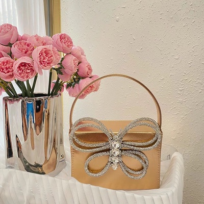 Ví Cầm Tay Satin Đính Kim Cương Hình Vuông Họa Tiết Bướm Lấp Lánh Thanh Lịch Dành Cho Nữ